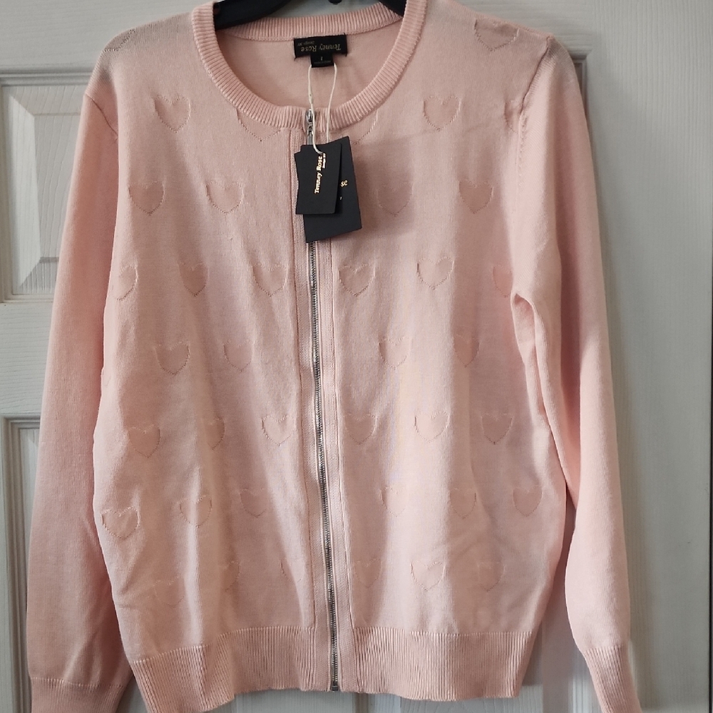 Pink NEW Zip-Up Cardigan With Hearts